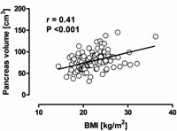 Relationship between BMI and pancreas volume