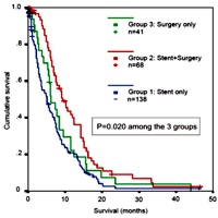 Overall survival following endoscopic stent placement and/or palliative surgery