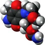 Image: Space-filling model of the mitomycin molecule